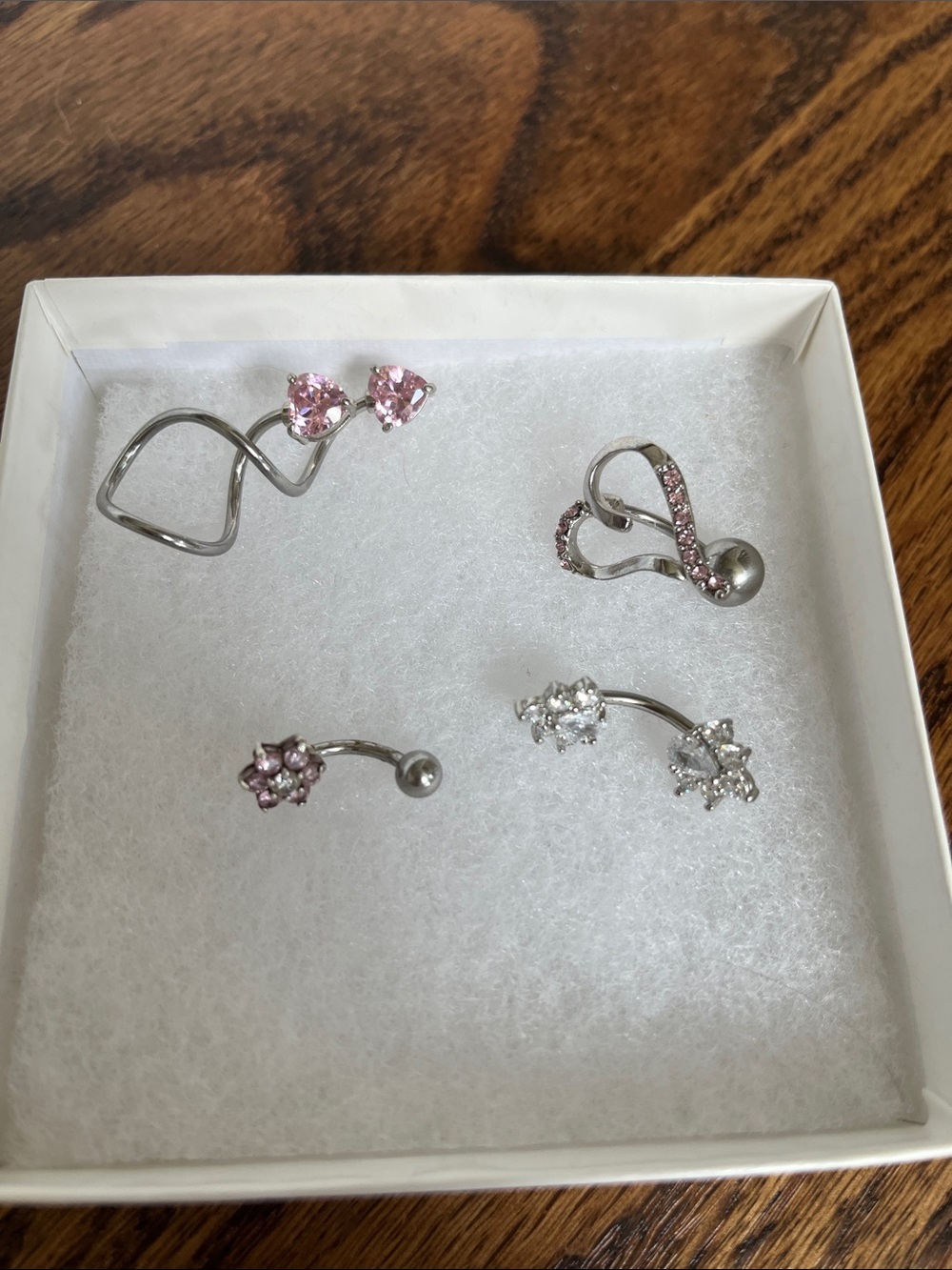 Pink Crystal Heart & Flower Navel Rings - Fashion Women Jewelry